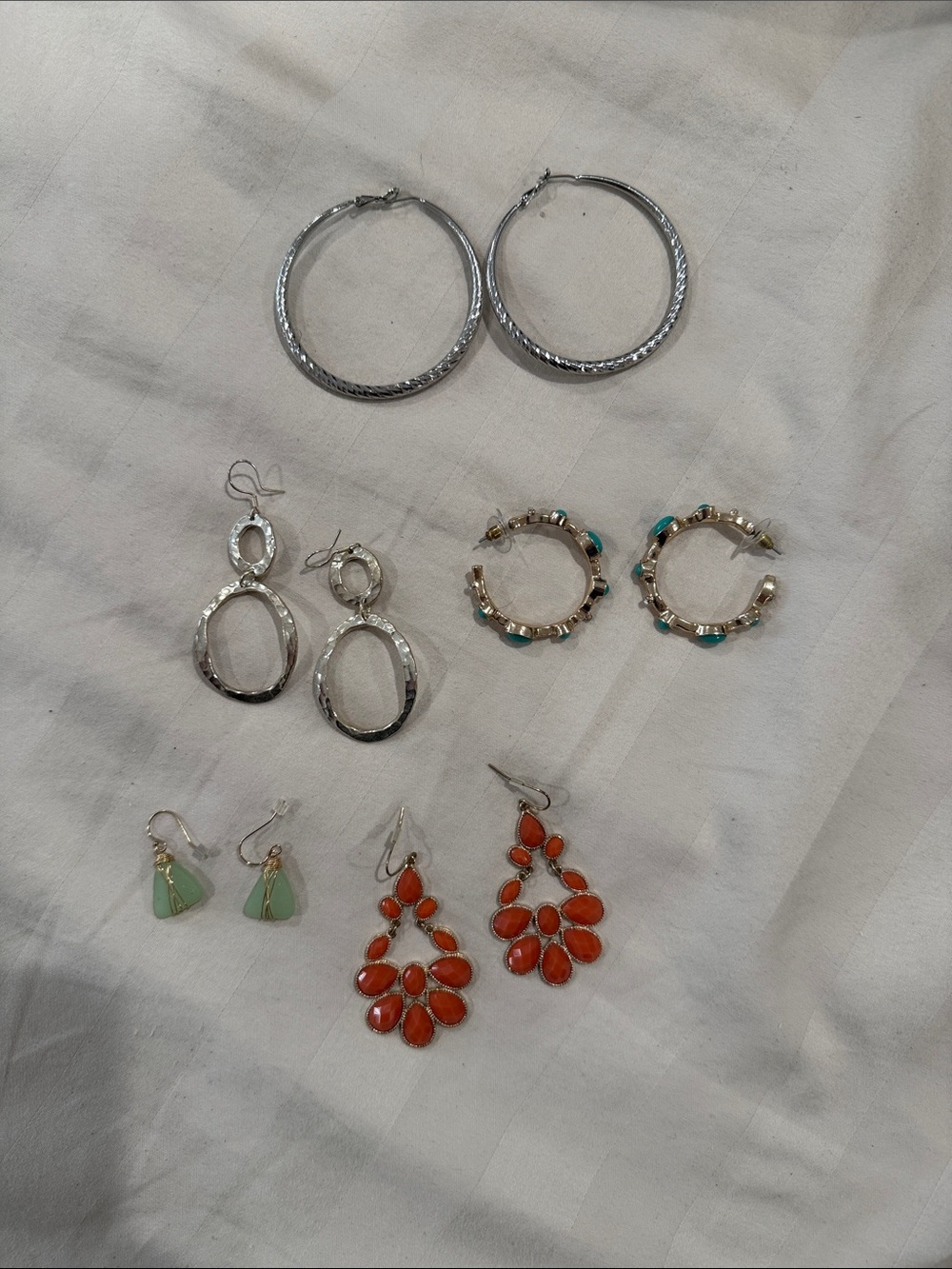Silver Textured Hoop Earrings - Unbranded